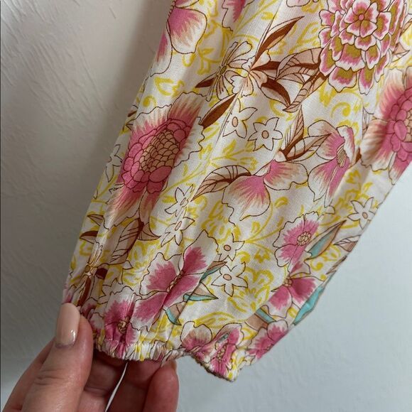 Karlie Floral Print Boho Relaxed Fit Dress In Pink And Yellow Size S - Picture 5 of 12
